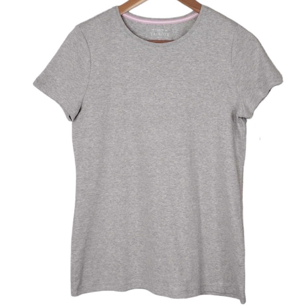 NWT Talbots Petite Women's Cotton Summer Gray Pullover Short Sleeve Tee Size MP